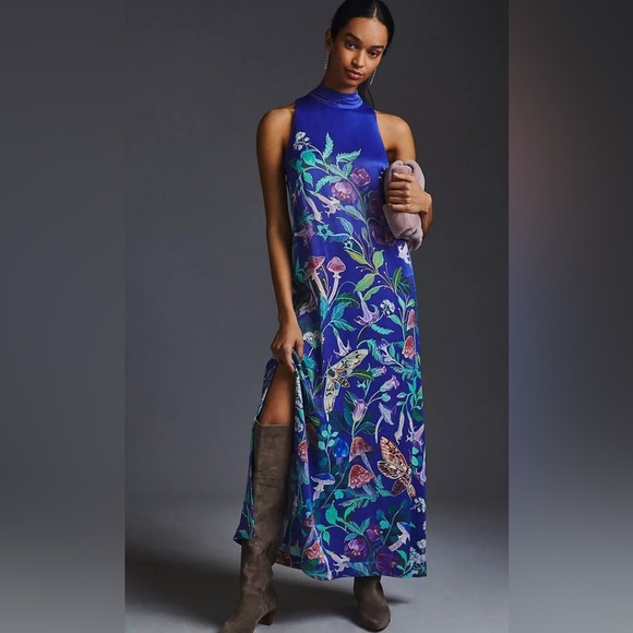Anthropologie Blue Floral Maxi Dress - Picture 1 of 6